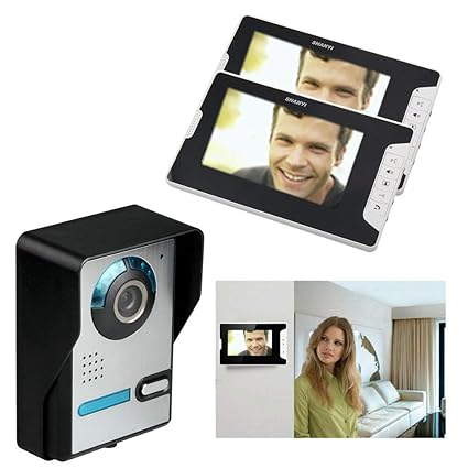 SENDERPICK 7' Video-Türsprechanlage, TFT Video Türklingel Intercom System mit 1 Kamera 2-Monitor Nachtsicht, Gegensprechanlag