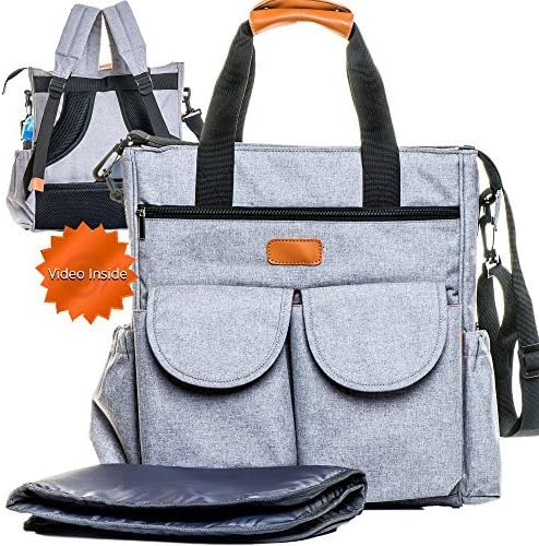 Designer Diaper Bag Backpack & Stroller Straps Unisex for Mom & Dad Multi-Function Fits All Strollers with Changing Pad Large Storage Stylish & Durable Gray