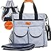 Designer Diaper Bag Backpack & Stroller Straps Unisex for Mom & Dad Multi-Function Fits All Strollers with Changing Pad Large Storage Stylish & Durable Gray