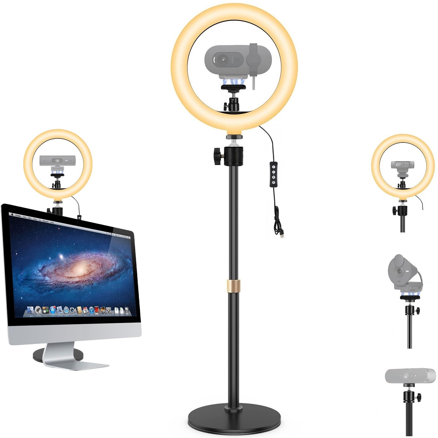 Magnetic Webcam Selfie Light Stand,26cm Ring Light with Desktop Holder compatible with Logitech Brio 500/Brio 300/Brio 100/Brio 4K/C270 C270i C300 Webcams