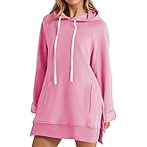 The Warmy Oversized Hoodie Dress, Warmy Hoodie Women's Casual Pullover Split Hem Drawstring Long Sweatshirt with Pocket