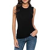 WOSALBA Womens Tanks Camis Crew Neck Solid Color Sleeveless Soft Layer Fitted Underbase
