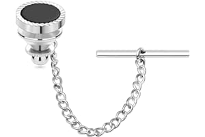 HAWSON Black Stone Tie Tack for Men Tie Pin with Chain for Wedding Birthday Anniversary Party
