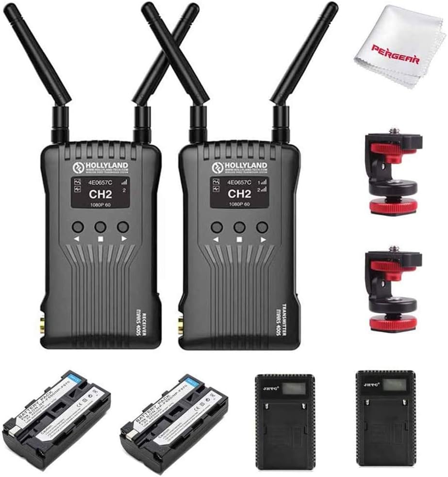 Hollyland Mars 400S 1080p HDMI SDI Transmission System 5G Wireless Image Transmission to 4 Devices in a Distance of 400ft Support Android & iOS 3 Scene Modes, W Battery Kit (Transmitter+Receiver) : Camera & Photo