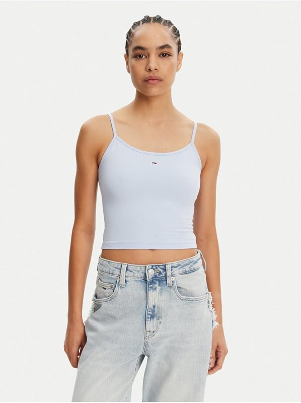 Damen 2er Pack Tops Essential Strap Top Stretch, Mehrfarbig (Ecru/Sweet Blue), XL