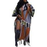 Ecirod Womens 2026 Fall Open Front Fringe Knit Cardigan Long Sweaters Aztec Double Slit Tassels Kimono Duster Cardigans