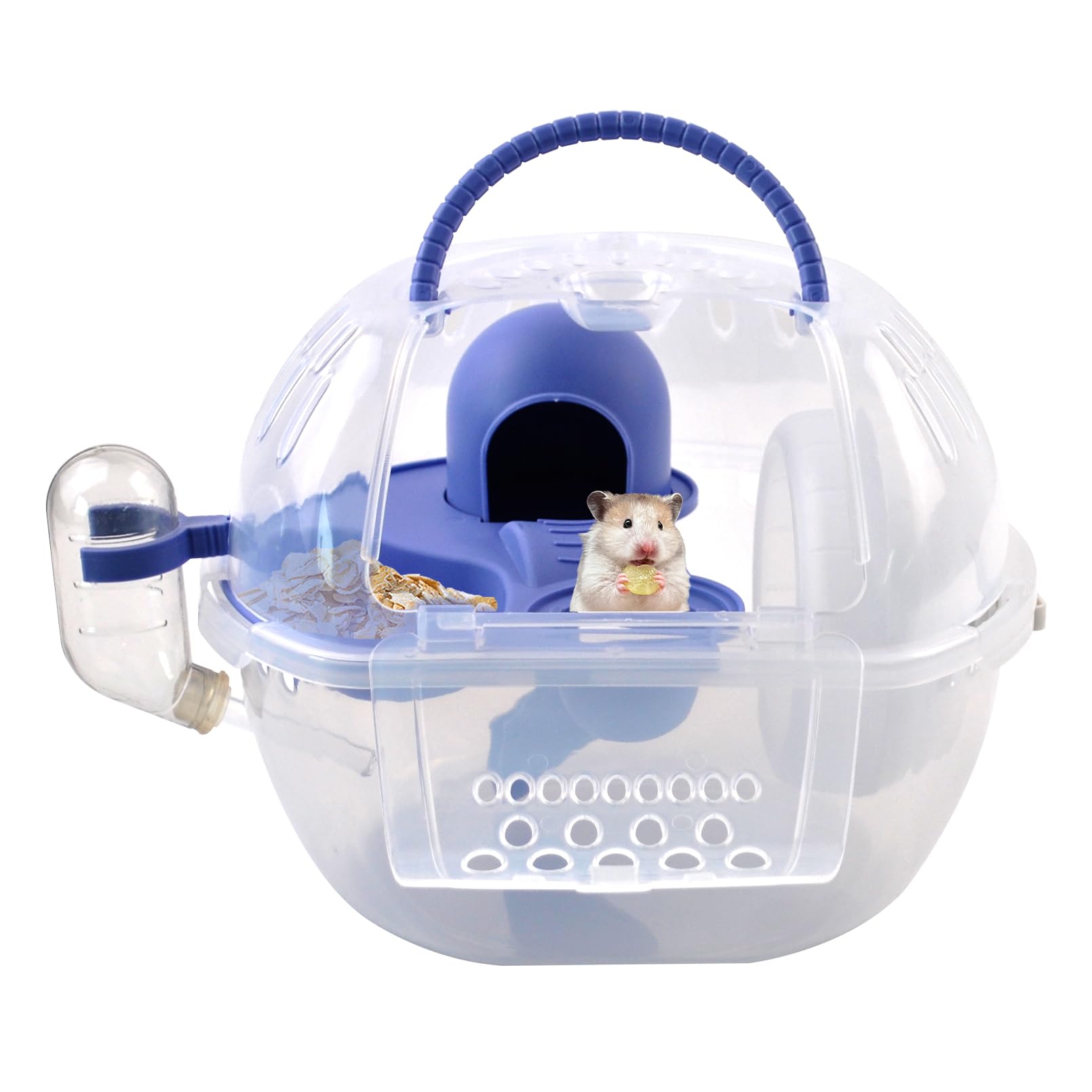 Photo 1 of MUYG Dwarf Hamster Carrier Cage,Hamster Carrier Portable Hamster Travel Carry Case Breathable 2 Tiers with Silent Exercise Wheels,Water Bottle,Food Dish(Blue)
