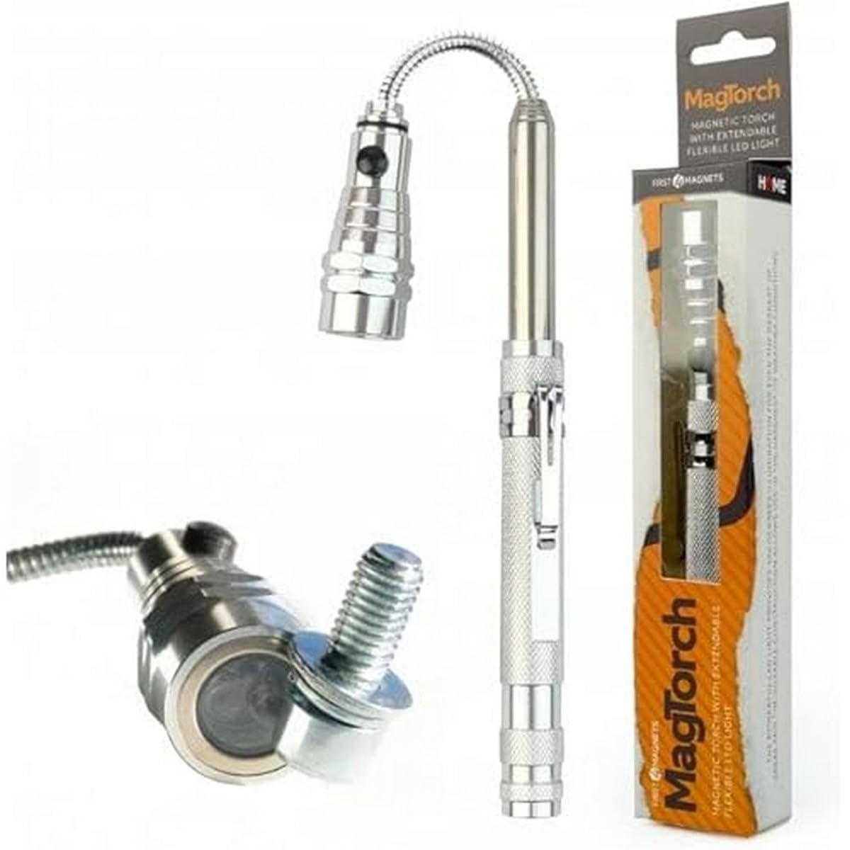 MagTorch Magnetic Torch with Extendable Flexible LED Light for DIY, Crafts, Carpentry and Tradesmen - Silver