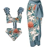 Women One-Piece Swimsuit with Cover up Wrap Skirt Sarong Bathing Suit Beach Outfit Summer