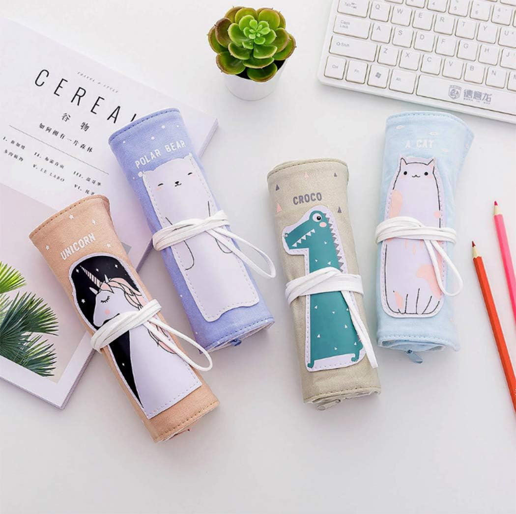 Ranvi Pencil Case, Creative Cartoon Animal, Student Foldable Canvas Curtain,Light Blue Kitten, size3 - Image 4