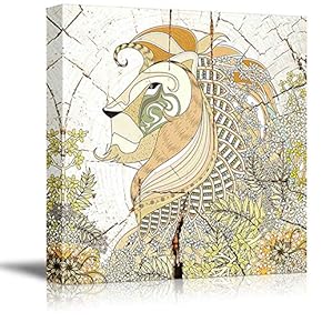 Square Canvas Wall Art - Abstract Colorful Floral Lionon Vintage Wood Effect Background - Giclee Print Gallery Wrap Modern Home Art Ready to Hang - 12x12 inches