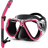 Greatever Dry Snorkel Set,Panoramic Wide View Anti-Fog Scuba Diving Mask,Professional Snorkeling Gear for Adults Kids