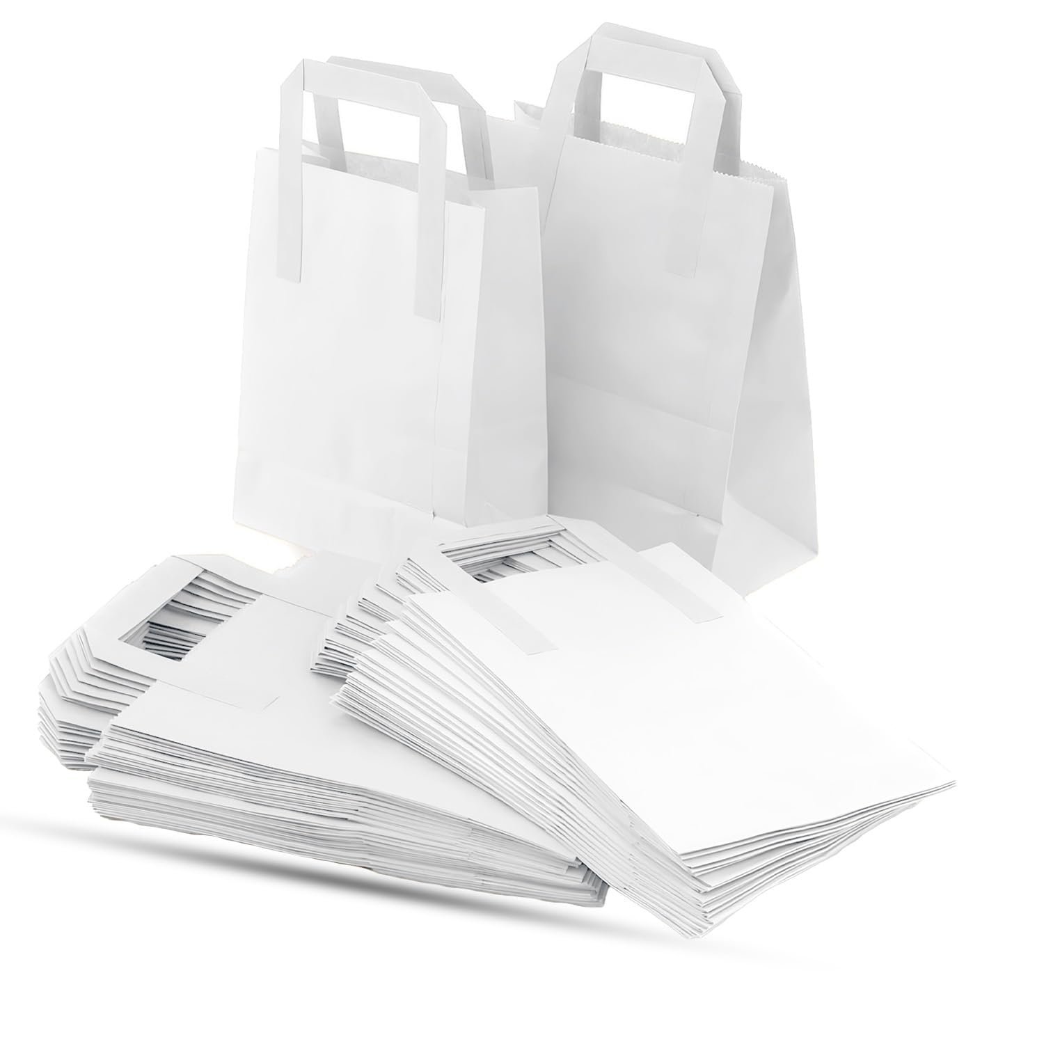 Takeaway White Kraft Paper SOS Food Carrier Delivery Bag With Handles - Eco-Friendly Party Gift for Bar Restaurant (50, Small 7" x 9" x 3.5")