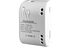 Huacaoe 1 Channel Smart WiFi Dry Contact Relay Module | USB 5V/DC 7-32V | Momentary/Inching Self-Locking Relay | Tuya App/Alexa/Google Home Remote Control | White