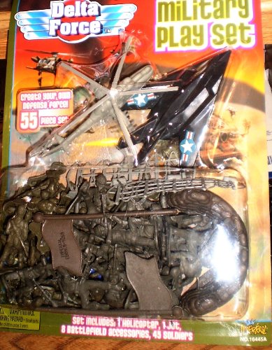 DELTA FORCE 55 PIECE MILITARY PLAY SET WITH STEALTH, HELICOPTER AND GREEN ARMY MEN