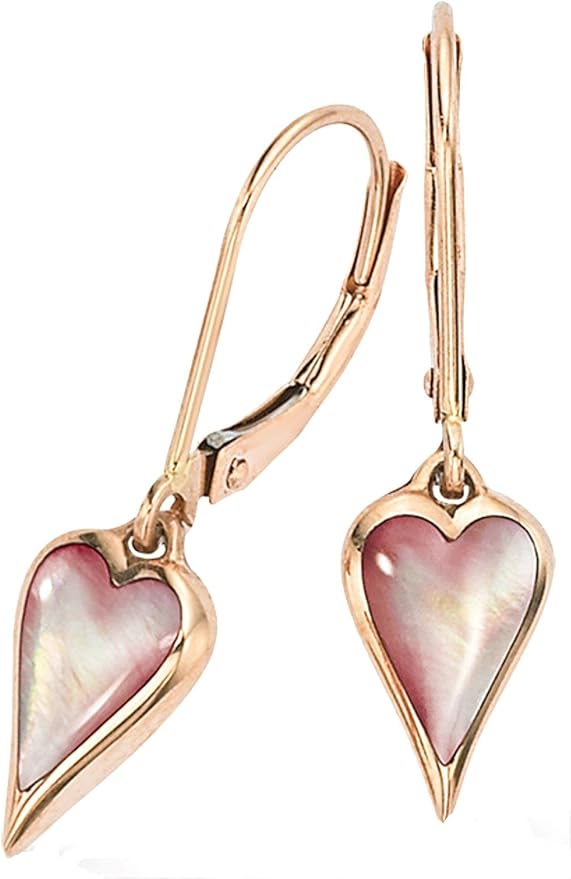 Kabana 14K Rose Gold Pink Mother of Pearl Heart Shaped Dangle Earrings Clothing