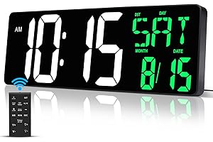 XFLYEE 17 Inch Large Digital Wall Clock with Remote Control, Automatic Brightness Dimmer Digital Wall Clock Large Display with Day/Date/Temperature, Snooze, Count Up & Down Timer for Living Room, Office, Gym