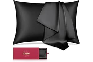 Silk Pillowcase for Hair and Skin,Lacette 22 Momme 6A Soft Mulberry Silk Pillow case with Hidden Zipper,600 Thread Count, Dual Side Silk/Wood Pulp Fiber Pillow Cover(Black,Standard 20"x26",1 Pack)