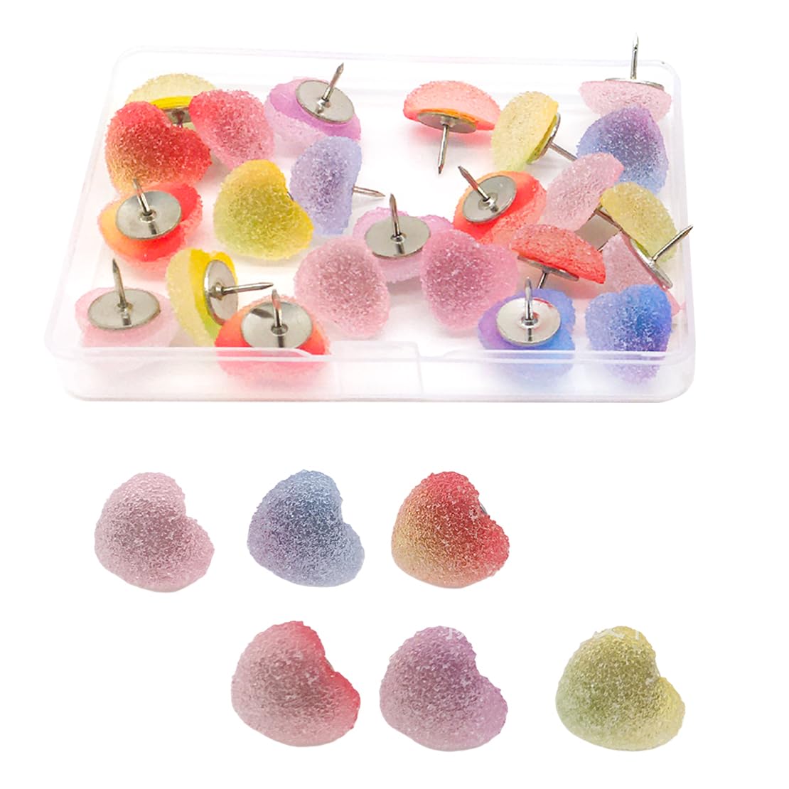 DeryArcle 30Pcs Decorative Push Pins, Heart Shaped Thumb Tacks for Wall Hanging, Gradient Color Thumbtacks for Cork Board, Bulletin Board, Home Office Decorations