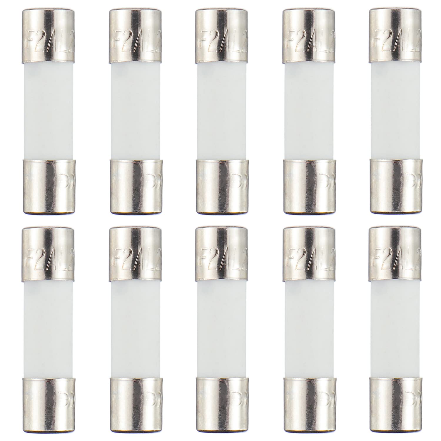 HUAREW F2AL250V 10 Pcs 5 x 20 mm 0.2x0.78 inch Fast Blow Ceramic Tube Fuses 2A 250V