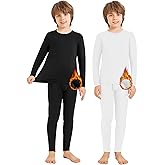 Silkfly 2 Sets Boys Thermal Underwear Fleece Lined Compression Shirt Leggings Pants Kids Base Layer