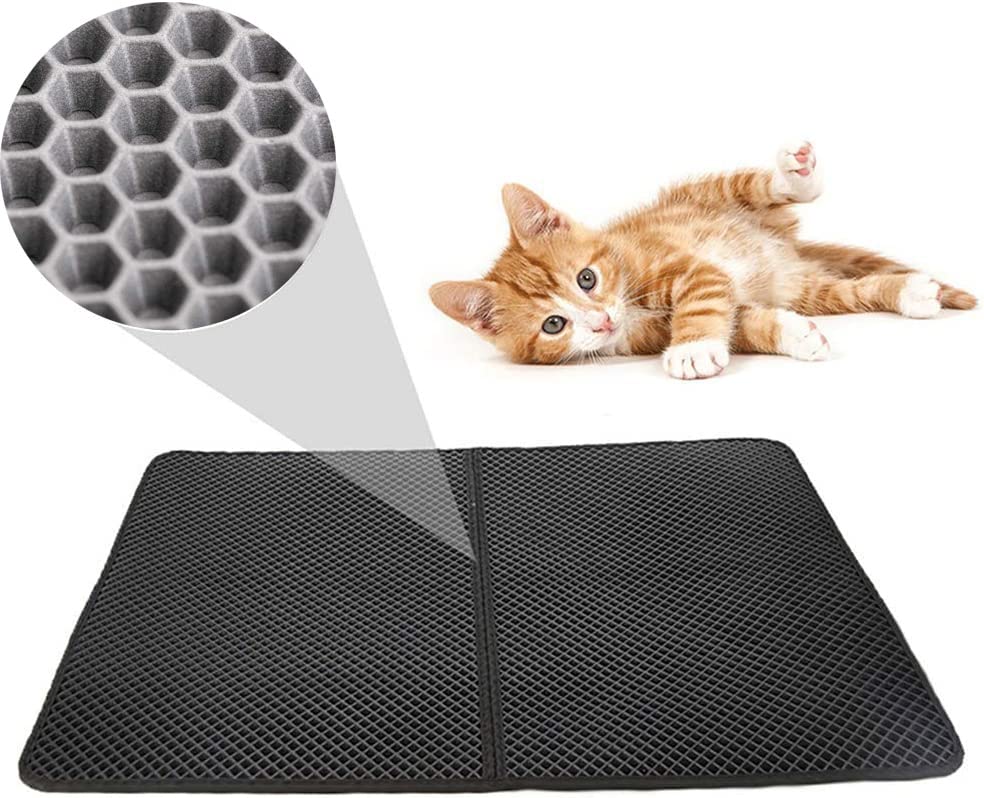 FXxswey Cat Litter Mat, Honeycomb Double Layer Design, Waterproof Urine Proof Trapper Mat for Litter Boxes, Easy Clean Scatter Control (28" X 22" Inch), 1 Count