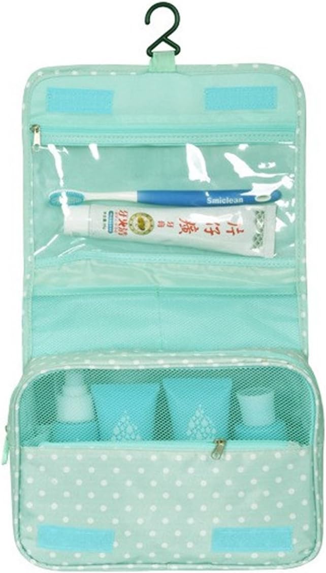 Hanging Toiletry Bag, EASEHOME Portable Makeup Cosmetics Organiser Waterproof Wash Bag Travel Kit Folding Bathroom Pouch with Hook for Ladies, Green Dot