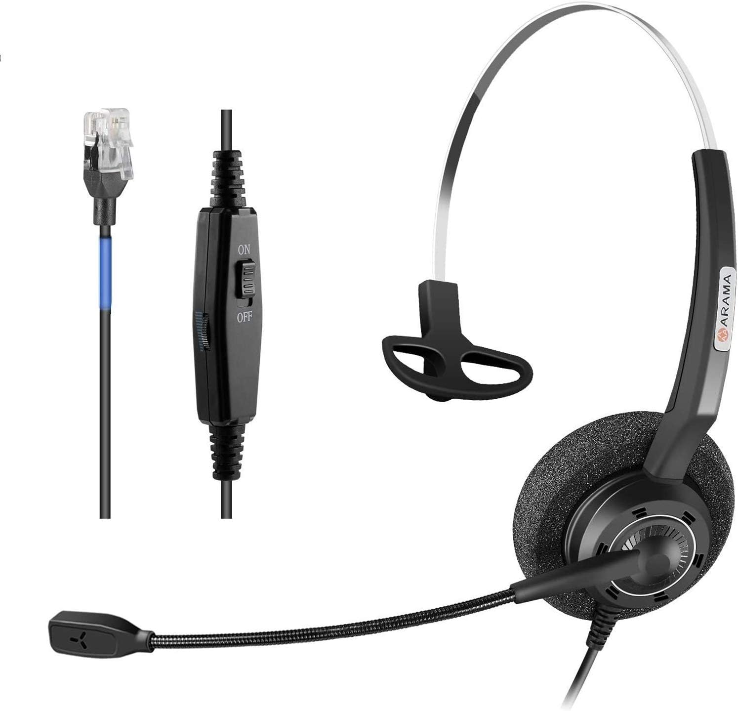 Corded Telephone Headset RJ9 Hands Free Phone Headsets with Noise