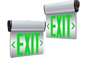 SASELUX Led Edge-Lit Exit Sign ,Brushed Aluminum Housing Double-Sided Mirrored Rotating Acrylic Panel,Hardwired Emergency Exit Signs with Battery Backup, 120V-347VAC,Green Led Emergency Exit Light for Business , UL Listed,Top/Side/Wall Mount(2 Pack)