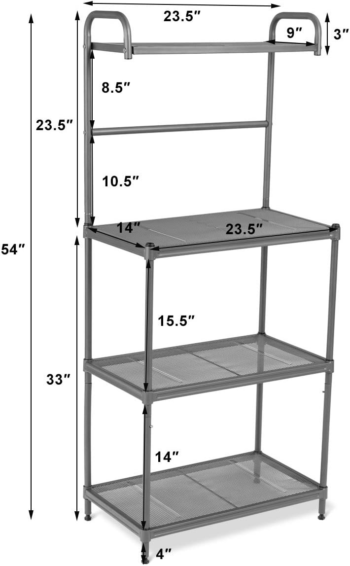 Giantex 4-Tier Kitchen Microwave Storage Rack Oven Stand Strong Mesh Wire Metal Shelves Free Standing Baker's Rack Shelving Utility Unit, 23.5" Lx14 Wx54 H (Silver) - Standing Baker's Racks