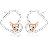 LES OSEWA Dog Animal Earrings Sterling Silver Animal Heart Hoop Dangle Earrings Cute Jewelry Gifts for Women