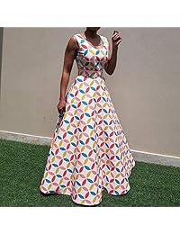 VERWIN - Vestido sin mangas para mujer con estampado geométrico de color