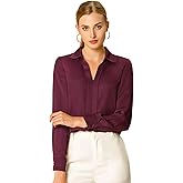 Allegra K Women's Silk Top Elegant V Neck Satin Blouse Long Sleeve Dressy Business Shirt Work Tops 2025