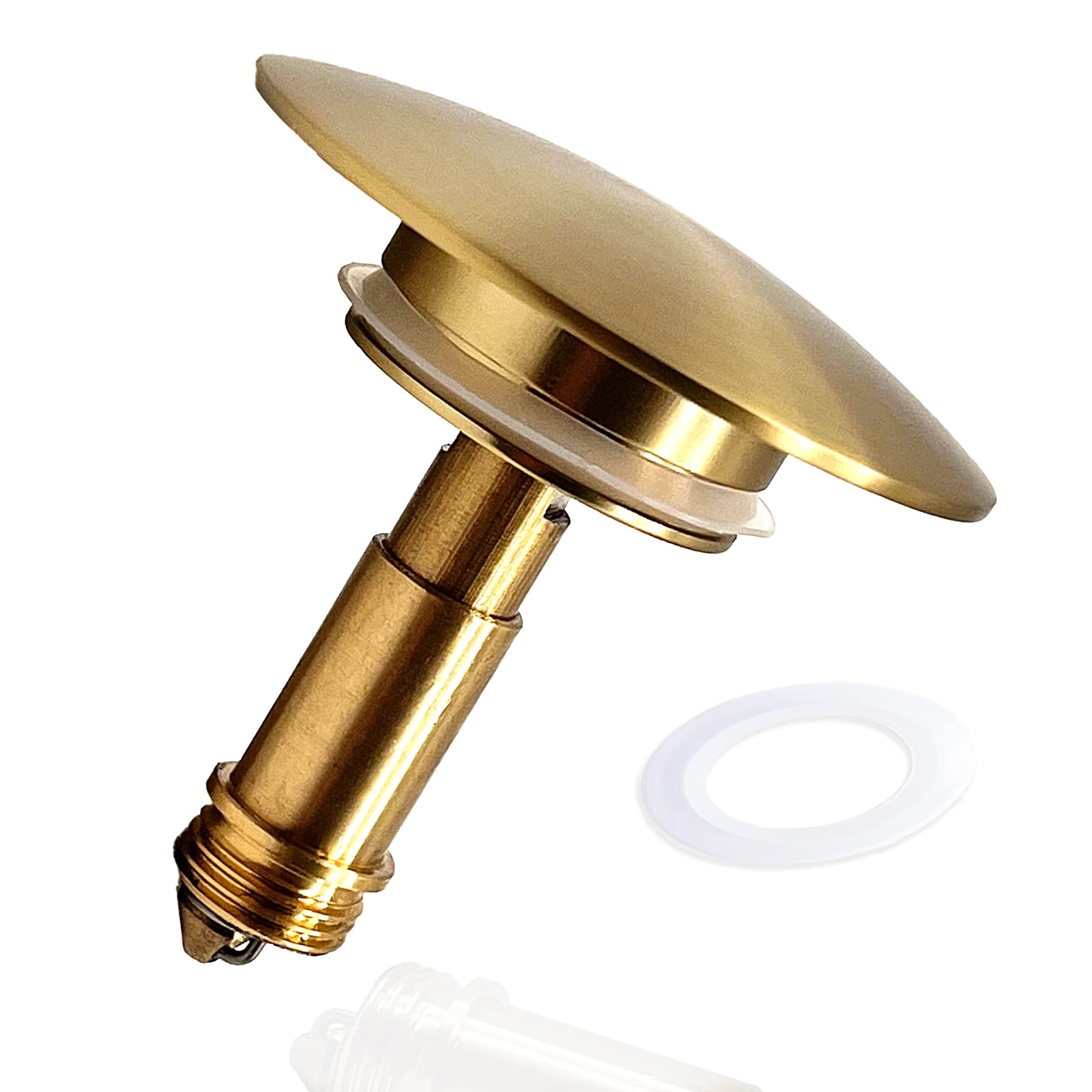 Pop Up Sink Plug Replacement Brushed Gold 66mm Solid Brass, Click Clack Sink Plug, Sink Drain Plug Stopper, Chonphan Basin Sink Sprung Push Plug Waste Plug for Bathroom Vanity Sink Lavatory