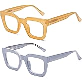 AQWANO Stylish Oversized Reading Glasses for Women Fashion Designer Readers Blue Light Square Computer Glases, 2 PACK 0.0
