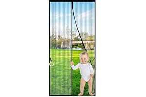 QNLONG Black Magnetic Screen Door Fit Door Size 34 X 80 inch, Screen Size 36x82inch Self Sealing, Heavy Duty, Hands Free Mesh Screen Door with Magnets Screens Door Curtain French Doors for Sliding Door