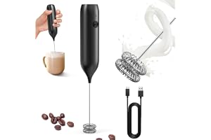 CIRCLE JOY Rechargeable Milk Frother Handheld, Coffee Frother Wand Drink Mixer with Stainless Steel Whisk for Coffee, Cappuccino, Lattes, Frappe, Matcha and Hot Chocolate, Black