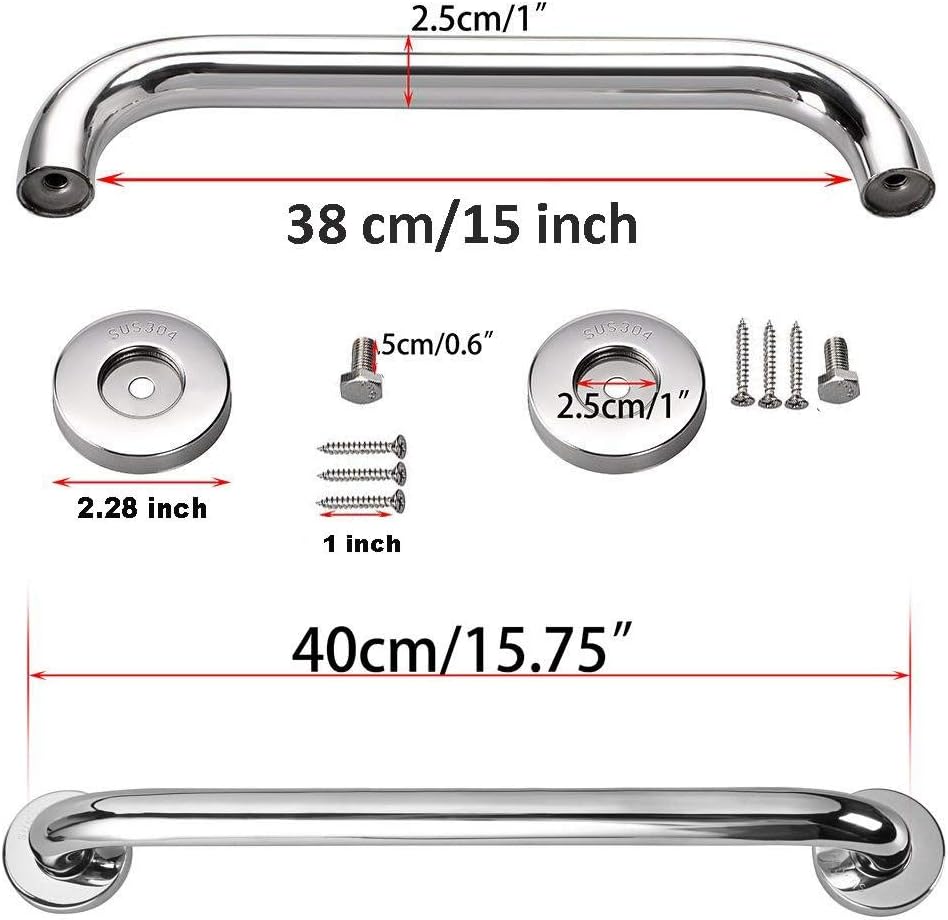 2 Pack 16 Inch Shower Grab Bar, ZUEXT Chrome Stainless Steel Bathroom Grab Bar, Shower Handle, Bathroom Balance Bar, Safety Hand Rail Support - Handicap, Elderly, Injury, Senior Assist Bath Handle: Health & Personal Care