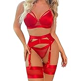 Garter Lingerie for Women,Sexy Lace Lingerie,Sheer Matching 4 Piece Lingerie Set