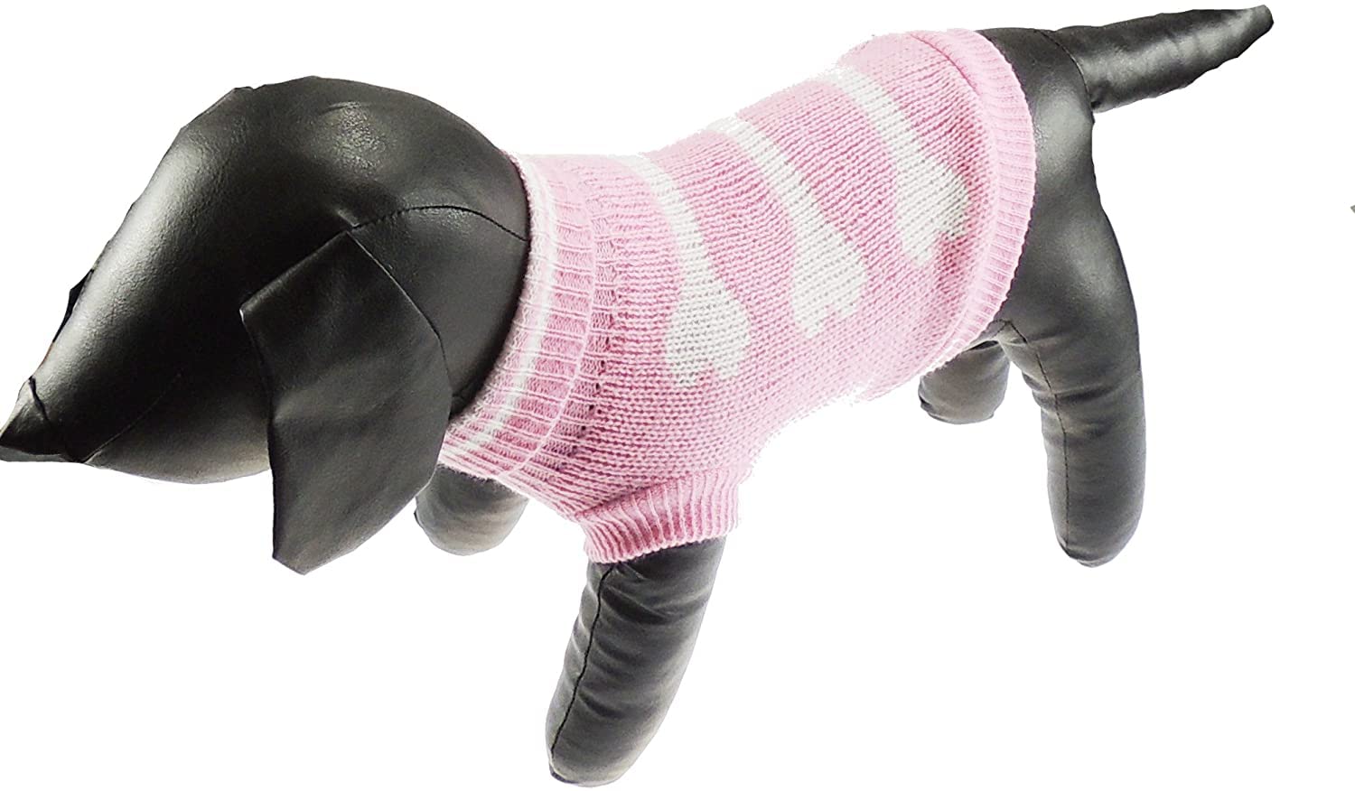 Cute Funny SMALL DOG ONLY Doggy Puppy Kitten Outfit Warm Everyday Walking Winter Girl Jumper Coat Clothes Hoodies Costume Ideas Pullover Wooly Knitted Sweater Apparel Baby Pink White Bones (Medium)