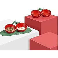 VETRESKA Cat Food Bowl Ceramic Cat Bowls for Food and Water Tilted Puppy Cat Feeding Bowl Relieve Whisker Fatigue Cherry Cat