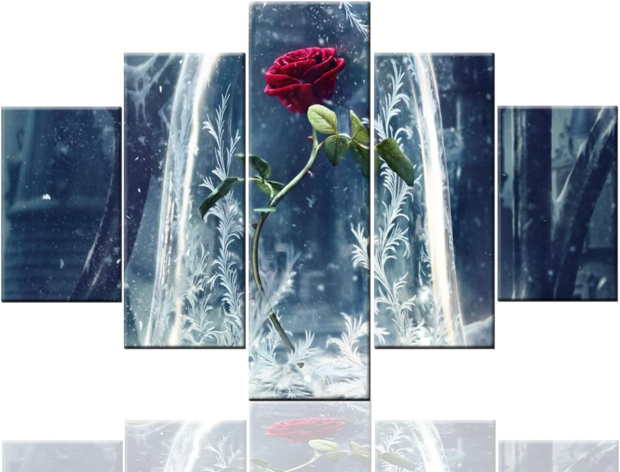 Amazon Com Red Rose Paintings Beauty And Beast Rose Wall Decor Beautiful Blossom Pictures 5 Pcs Multi Panel Canvas Floral Artwork Home Decor For Living Room Giclee Wooden Framed Ready To Hang 60 Wx40 H Posters