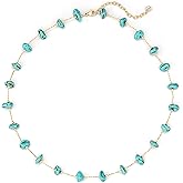 LADYGD Created Turquoise Necklace for Women 14K Gold Plated Beaded Heart Choker Boho Necklaces Handmade Beach Summer Everyday Western Jewelry Gifts