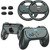 JUSPRO Joy-Con Grips & Steering Wheels Bundle for Nintendo Switch 2, Ergonomic Anti-Slip Handles Compatible with Joy-Con 2, Switch OLED & 2017 Models, Racing Accessories for Mario Kart World