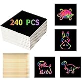 wiwbbitl 240 Scratch Paper for Kids with 26 Bamboo Styluses | Mess Free Scratch Paper Kit | Fun Classroom Crafts Activity &Creative Party Gifts (Ages 4-8, Travel Toy)