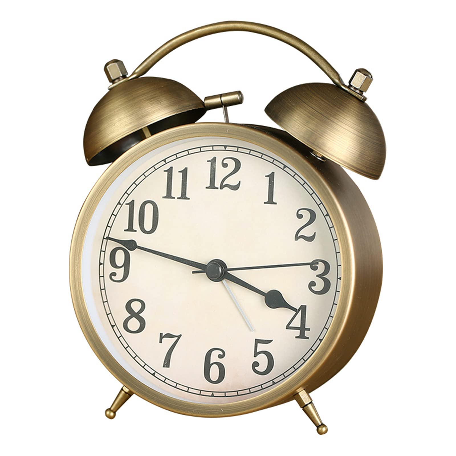 Justup Metal Twin Bell Alarm Clock, 4-Inch Vintage Gold Small Analog Silent Table Desk Alarm Clock Battery Operated with Backlight Loud for Heavy Sleepers Bedroom (Arabic)