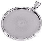 SAUNUCHI 10pcs Stainless Steel 35mm 40mm Round Cabochons Pendant Blank Bezels Oval Cabochons Necklace Base Trays Settings for Jewelry Pendant DIY Making (40mm)