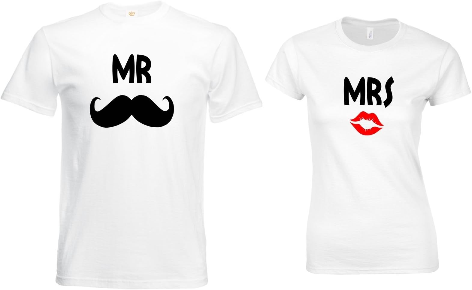 Matching Couple T Shirts Mr Moustache Mrs Lipstick His & Her Couples Outfits