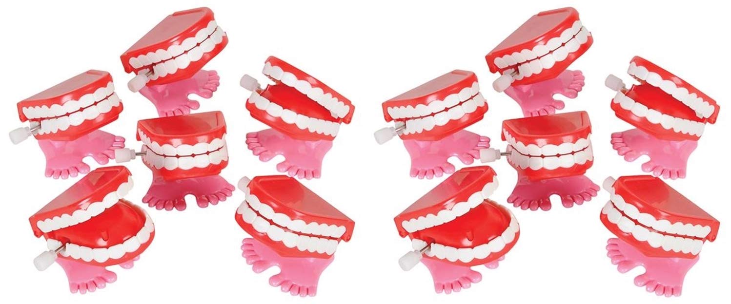 HAPPY DEALS ~ Wind Up Chatter Teeth | 12 Pack | 1.75 inch Chattering Walking Toys