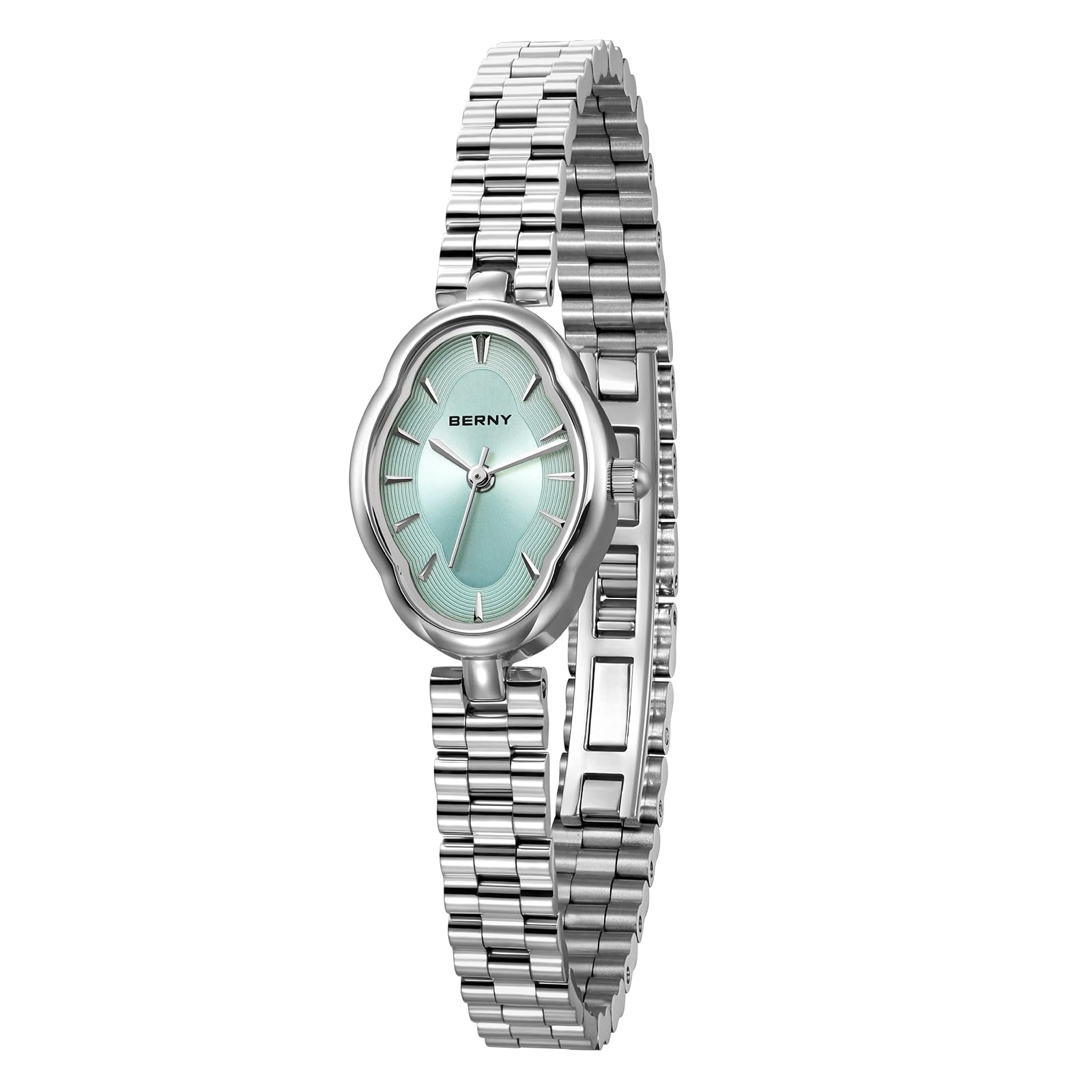 BERNY Silver Watches for Women Dainty Ladies Wristwatch Vintage Copper Mirrors Shape Japanese Quartz Movement 3ATM Waterproof All Stainless Steel Fashion Female Wrist Watch Birthday Gifts